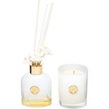 130 ml Beyaz Cam Şişe White Jasmine Oda Kokusu ve Mum Seti - Seçenek 1