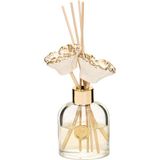 130 ml Elips Cam Şişe Gold Seramik Çiçek Taşlı Bambu Çubuklu Dark Amber Oda Kokusu - Çok Renkli