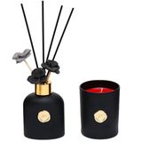 130 ml Siyah Cam Şişe Black Vanilya Oda Kokusu ve Kırmızı Kokulu Vegan Mum Seti - Akasya - Seçenek 1