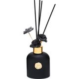 130 ml Siyah Cam Şişe Seramik Çiçek Taş Bambu Çubuklu Black Vanilya Oda Kokusu - Çok Renkli