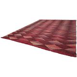 13'0''x16'1''397x490 cm Hurda Kırmızı Geometrik Yün El Dokuma Modern Geometrik Etnik Eskitme Desenli Boho Oturma Odası Salon Yolluk Koridor Mutfak Halısı