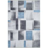 130x190 cm Okara Mavi Modern Yün El Dokuma Modern Geometrik Etnik Eskitme Desenli Boho Oturma Odası Salon Yolluk Koridor Mutfak Halısı