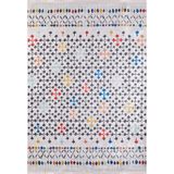 130x190 cm Reutov Beyaz Modern Yün El Dokuma Modern Geometrik Etnik Eskitme Desenli Boho Oturma Odası Salon Yolluk Koridor Mutfak Halısı