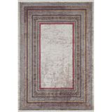130x190 cm Sargodha Kırmızı Çerçeveli Yün El Dokuma Modern Geometrik Etnik Eskitme Desenli Boho Oturma Odası Salon Yolluk Koridor Mutfak Halısı