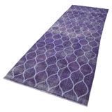 131x382 cm Geometrik Halı Mor Geometrik Yün El Dokuma Modern Geometrik Etnik Eskitme Desenli Boho Oturma Odası Salon Yolluk Koridor Mutfak Halısı