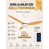 132 cm Akıllı Tavan Vantilatörü – Kumandalı & App Kontrollü – 6 Kademeli Sessiz LED Tavan Fanı – 3 Işık Modlu – Yaz/Kış Modu (Beyaz Meşe)