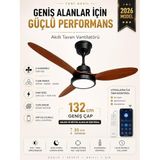 132 cm Akıllı Tavan Vantilatörü – Kumandalı & App Kontrollü – 6 Kademeli Sessiz LED Tavan Fanı – 3 Işık Modlu – Yaz/Kış Modu (Siyah - Kiraz)