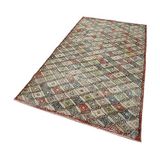 132x239 cm Kareli Kilim Kırmızı Kareli Yün El Dokuma Modern Geometrik Etnik Eskitme Desenli Boho Oturma Odası Salon Yolluk Koridor Mutfak Halısı