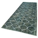 134x392 cm Geometrik Halı Mavi Geometrik Yün El Dokuma Modern Geometrik Etnik Eskitme Desenli Boho Oturma Odası Salon Yolluk Koridor Mutfak Halısı