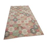 135x272 cm Kareli Kilim Kırmızı Kareli Yün El Dokuma Modern Geometrik Etnik Eskitme Desenli Boho Oturma Odası Salon Yolluk Koridor Mutfak Halısı