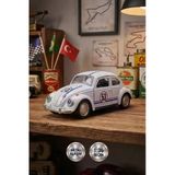 1:36 Ölçek Metal Vosvos Çek Bırak Araba Kapıları Açılan Oyuncak 1967 Volkswagen Beetle - Beyaz