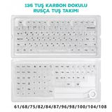 136 Tuş Rusça Pbt Tuş Takımı – Şeffaf Karbon Fiber Desenli Mekanik Klavye Keycaps Seti Kf-Beyazbaskılı-Rusça-00