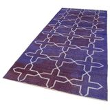 137x316 cm Geometrik Halı Mor Geometrik Yün El Dokuma Modern Geometrik Etnik Eskitme Desenli Boho Oturma Odası Salon Yolluk Koridor Mutfak Halısı