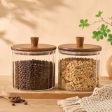 1380 ML Borosilikat Cam Kavanoz 2’li Set, Ahşap Kapaklı Şeffaf Erzak Saklama Kabı, Kahve Makarna Bakliyat ve Kuru Gıda İçin Mutfak Düzenleyici Kavanoz Seti