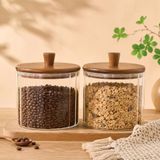 1380 ML Borosilikat Cam Kavanoz 2’li Set, Ahşap Kapaklı Şeffaf Erzak Saklama Kabı, Kahve Makarna Bakliyat ve Kuru Gıda İçin Mutfak Düzenleyici Kavanoz Seti