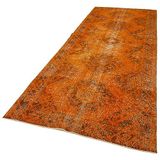 138x382 cm Geometrik Halı Turuncu Geometrik Yün El Dokuma Modern Geometrik Etnik Eskitme Desenli Boho Oturma Odası Salon Yolluk Koridor Mutfak Halısı