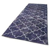 138x387 cm Geometrik Halı Mor Geometrik Yün El Dokuma Modern Geometrik Etnik Eskitme Desenli Boho Oturma Odası Salon Yolluk Koridor Mutfak Halısı