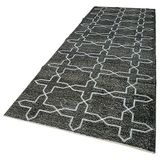 138x402 cm Geometrik Halı Siyah Geometrik Yün El Dokuma Modern Geometrik Etnik Eskitme Desenli Boho Oturma Odası Salon Yolluk Koridor Mutfak Halısı