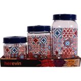 139357-810 Mozaik Desenli Kavanoz Seti 3'lü (425-660-1000 Ml) - Çok Renkli