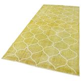 139x307 cm Geometrik Halı Sarı Geometrik Yün El Dokuma Modern Geometrik Etnik Eskitme Desenli Boho Oturma Odası Salon Yolluk Koridor Mutfak Halısı
