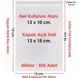 13x10+5 cm.(13x15) 500 Adet Şeffaf Bantlı Yapışkanlı OPP Poşet