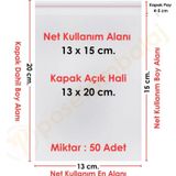 13x15+5 cm.(13x20) 50 Adet Şeffaf Bantlı Yapışkanlı OPP Poşet