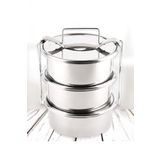 13x5cm 4 Kap Isıtılabilir Sefer Tası 3-4 Kişilik Paslanmaz Çelik Yemek Taşıma Kabı 500ml X4=2 Litre