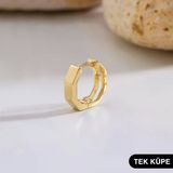 14 Ayar Altıgen Tek Minik Halka Altın Küpe