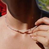 14 Ayar Altın Kaplama Gümüş Doğal Pembe Kuvars Taşlı Gümüş Kolye