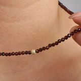 14 Ayar Altın Kaplama Gümüş Lal Taşı (Garnet) Doğal Taş Gümüş Kolye - Ngs00130