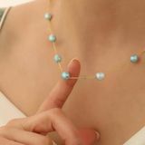 14 Ayar Altın Kaplama Mavi İnci Detaylı İstasyon Gümüş Kolye Çap:8mm - Cnp00111