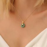 14 Ayar Altın Mikron Kaplama Doğal Jade Taşlı Gümüş Kolye - Yeşim Taşı Donut Kolye Minimal Kadın Kolye
