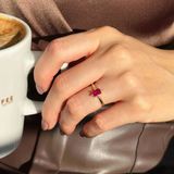 14 Ayar Altın Pembe Baget Taşlı Yüzük | Elegant Takı Modeli