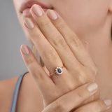 14 Ayar Mikron Altın Kaplama Safir Taşlı Damla Halo Yüzük – Vintage Stil - Rs00116