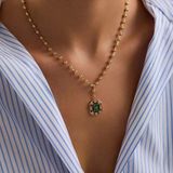 14 Ayar Özel Tasarım Yeşil Taşlı Kolye Ball Chain