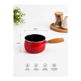 14 cm Emaye Sütlük | Ahşap Saplı Süt Cezvesi | Sosluk | 1200ML | 9 cm Derinlik | Kırmızı