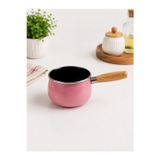 14 cm Emaye Sütlük | Ahşap Saplı Süt Cezvesi | Sosluk | 1200ML | 9 cm Derinlik | Pembe