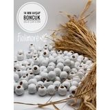 14 mm Ahşap Boncuk (50 gr 47 Adet)Geniş Delik Çapı 6 mm Makrome Çanta Bileklik Takı Renkli - Beyaz