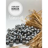 14 mm Ahşap Boncuk (50 gr 47 Adet)Geniş Delik Çapı 6 mm Makrome Çanta Bileklik Takı Renkli - Gümüş Gri