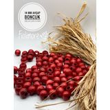 14 mm Ahşap Boncuk (50 gr 47 Adet)Geniş Delik Çapı 6 mm Makrome Çanta Bileklik Takı Renkli - Kırmızı