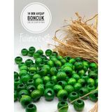 14 mm Ahşap Boncuk (50 gr 47 Adet)Geniş Delik Çapı 6 mm Makrome Çanta Bileklik Takı Renkli - Yeşil