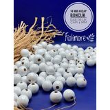 14 mm Ahşap Boncuk (50 Gram 50 Adet) Dar Delik Çapı 4 mm Makrome Çanta Bileklik Takı Renkli - Beyaz