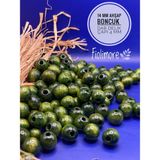 14 mm Ahşap Boncuk (50 Gram 50 Adet) Dar Delik Çapı 4 mm Makrome Çanta Bileklik Takı Renkli - Haki Yeşili
