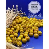14 mm Ahşap Boncuk (50 Gram 50 Adet) Dar Delik Çapı 4 mm Makrome Çanta Bileklik Takı Renkli - Sarı