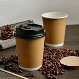 14 OZ DOUBLE WALL KRAFT GÖRÜNÜM KARTON BARDAK + SİYAH KAPAKLI 25'Lİ