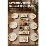 14 Parça 6 Kişilik Lavanta Desen Seramik Kahvaltı Takım Seti