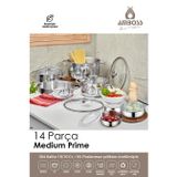 14 Parça Medium Prime İndüksiyon Uyumlu Paslanmaz Çelik Tencere Seti & Çelik Saklama Kabı