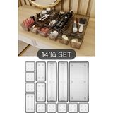 14 Parça Modüler Banyo ve Makyaj Organizer Seti, Kozmetik Düzenleyici - Ahşap - Bej - Siyah