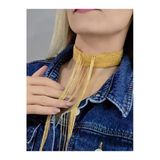 14 Sıralı Zincir V Model Dokuma Sallantılı Vücut Tasma Choker El Yapımı Altın Renk Kolye
