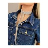 14 Sıralı Zincir V Model Dokuma Sallantılı Vücut Tasma Choker El Yapımı Gümüş Renk Kolye